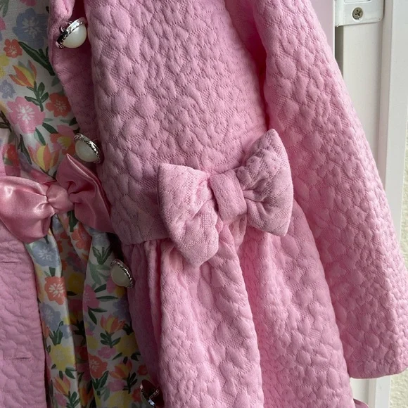 NWT Little Lass 3-Piece Set - Quilted Coat, Satin Floral Dress & Handbag 2T - Picture 9 of 14